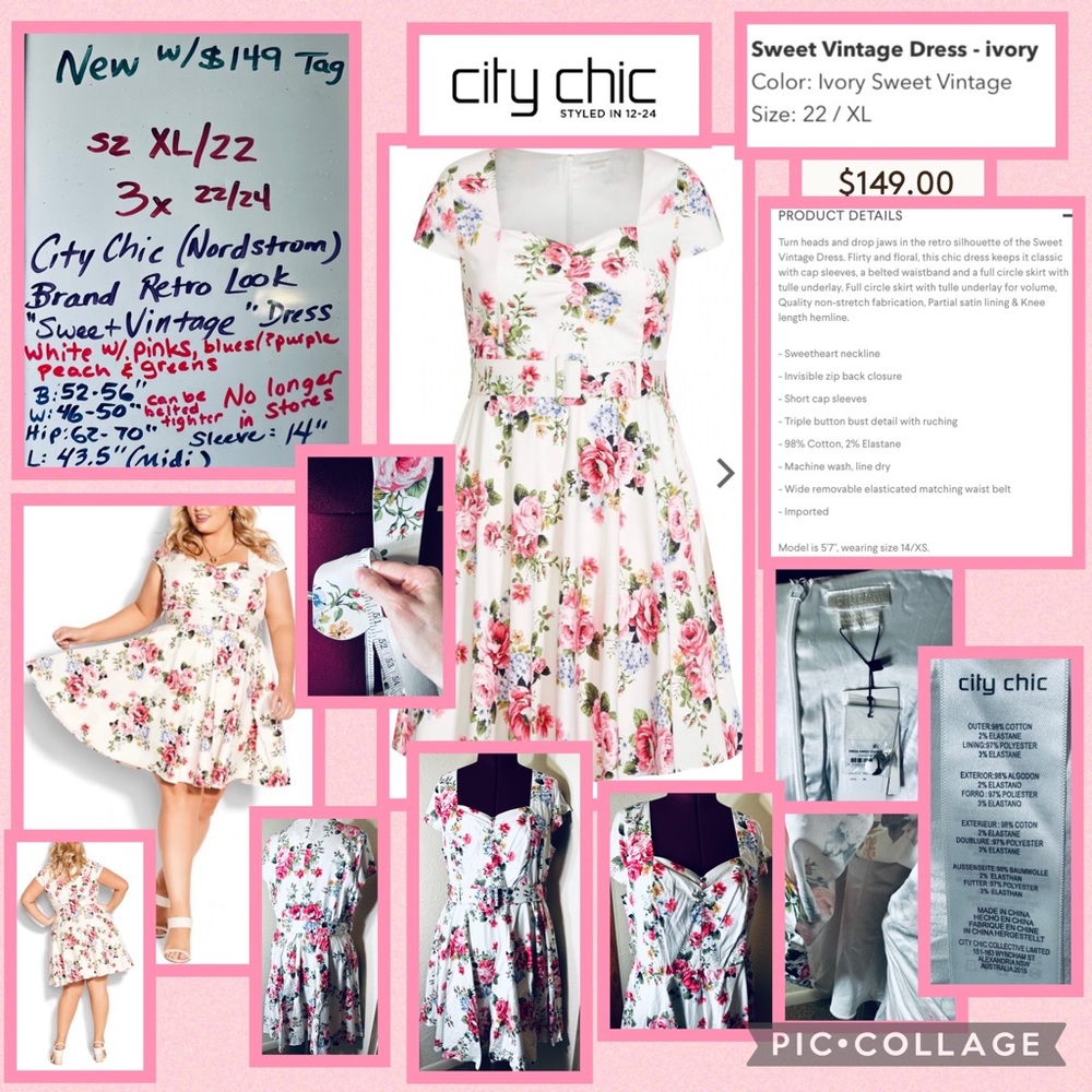 $149 Sz XL/22 fits 3x 22/24 ⭐️NEW Retro Pinup City Chic Sweet Vintage Dress